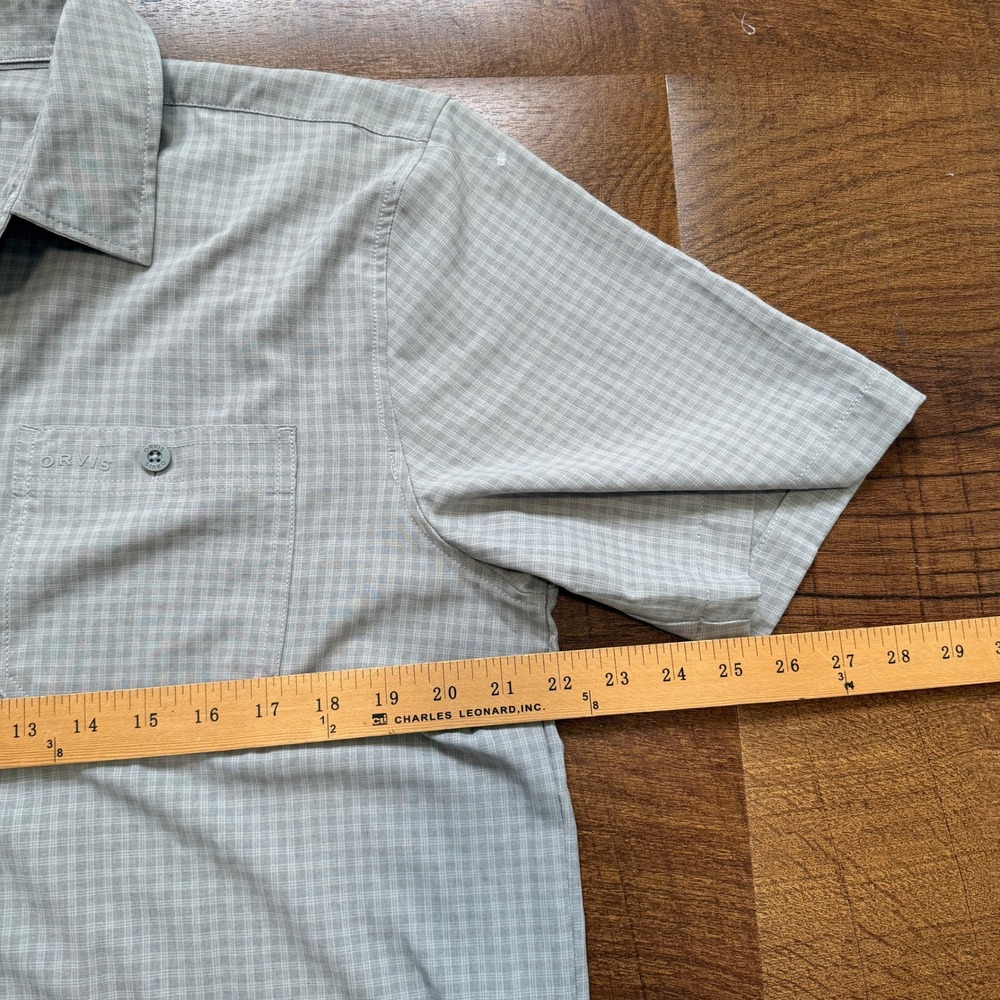 Orvis Button Down Shirt Mens Large Grey Micro Plaid Short Sleeve Outdoor Pocket - Picture 5 of 6